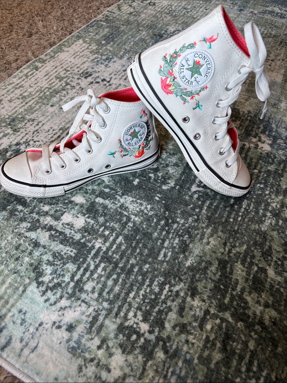 Converse White High-Top Sneakers with Pink Floral Detail